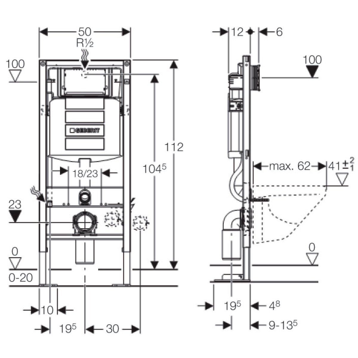 Jeu de manchettes 185mm pour wc suspendu GEBERIT