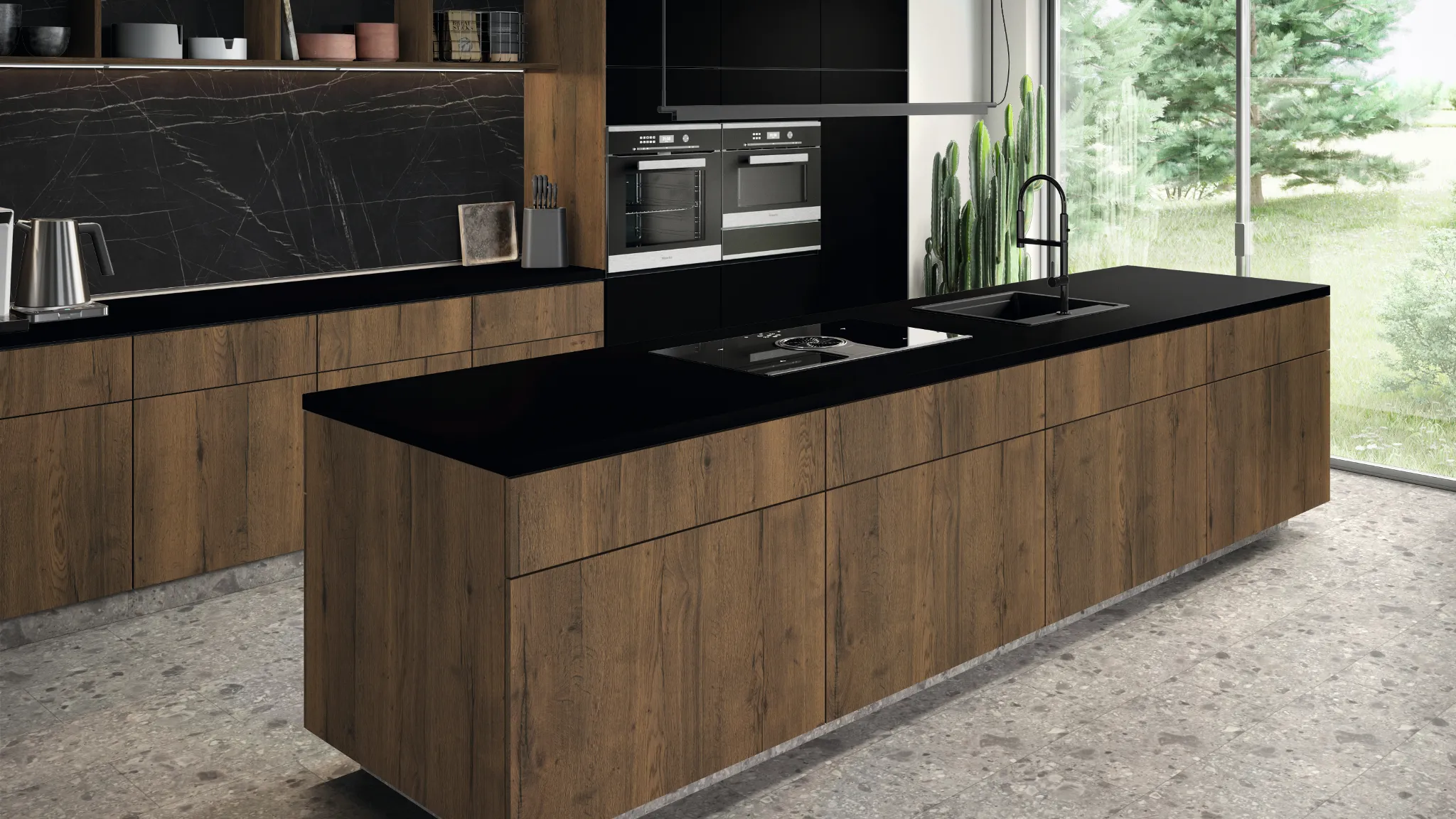 Îlot chêne sombre + plan noir — coordonné EGGER