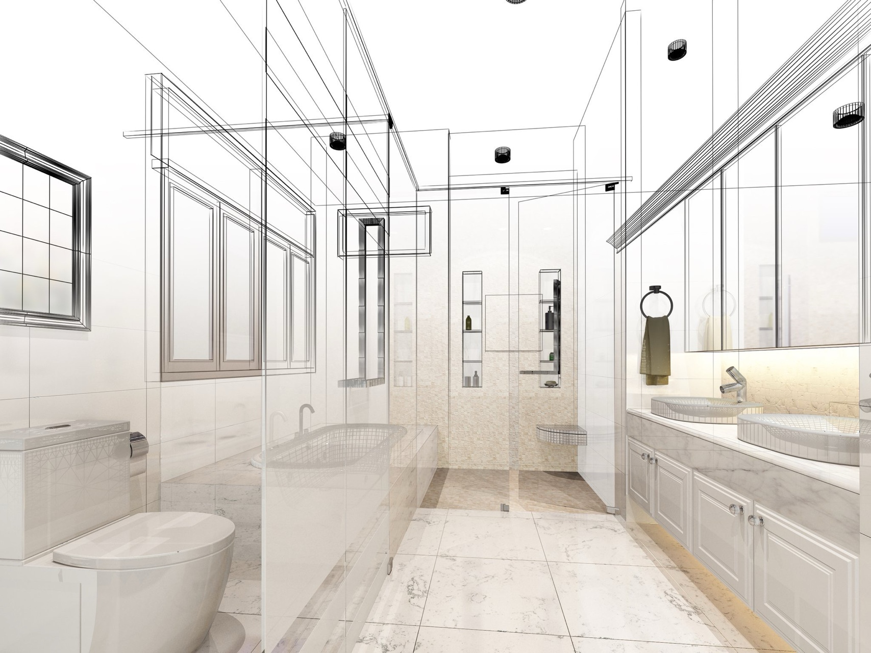 Rénovation complète de salle de bain – douche, carrelage et meuble vasque