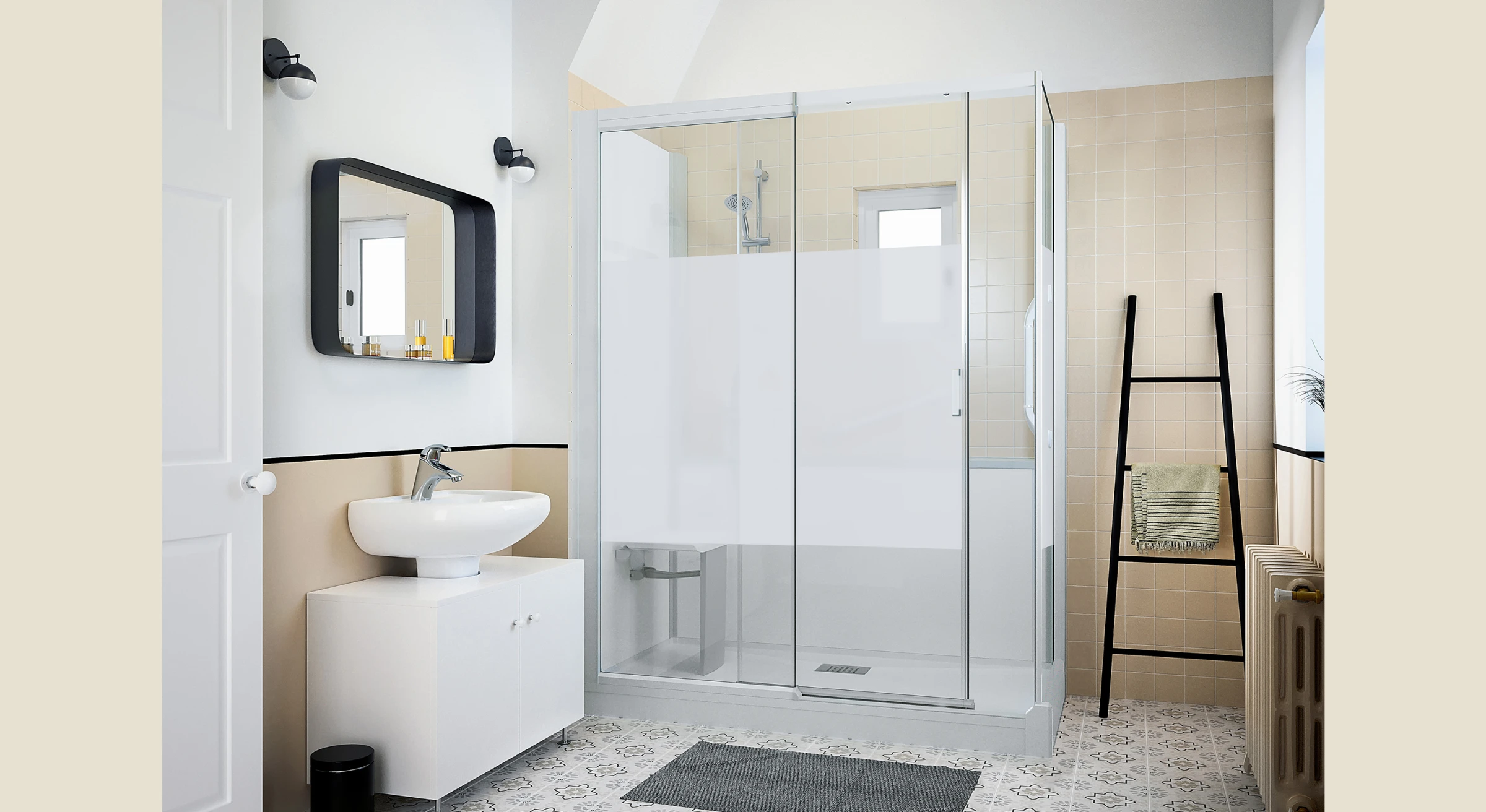 Douche sécurisée (illustration) – remplacement de baignoire